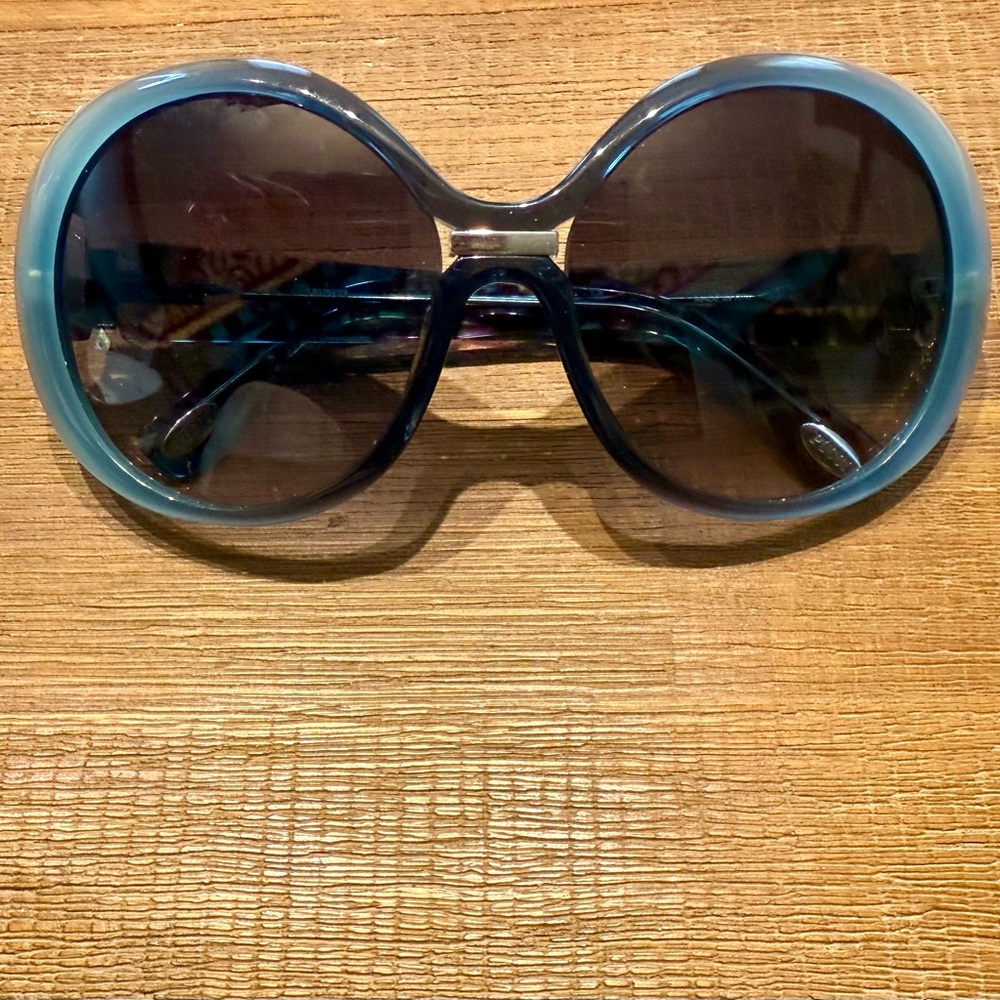Emilio Pucci Oversized Round Sunglasses in Teal and Dark Blue